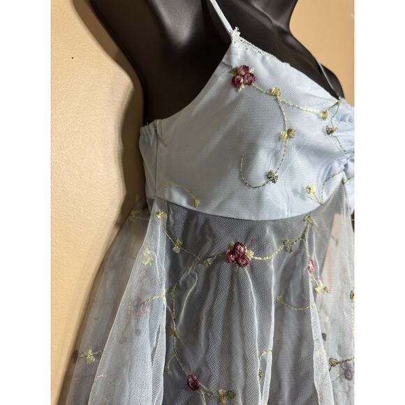 Y2k Inspire Fairy Top XS Embroidered Floral Babydoll Strappy Blue Fairycore - Picture 6 of 8